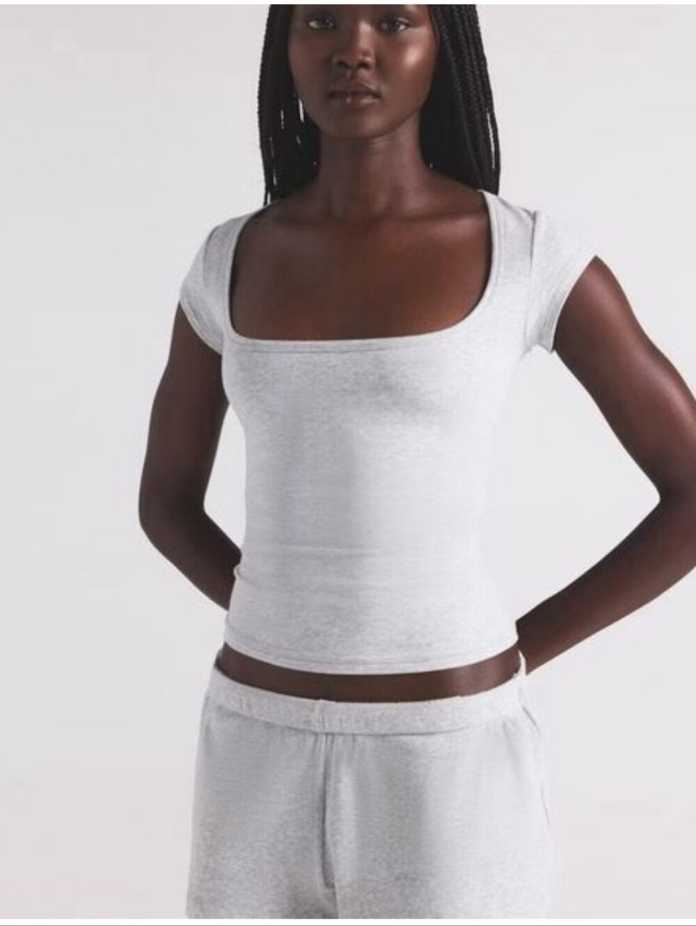 SKIMS Light Heather Grey Cotton Jersey Scoop Neck Short Sleeve Tee